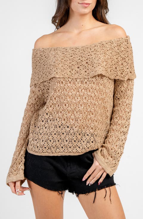 Off the Shoulder Open Stitch Sweater