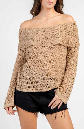 Off the Shoulder Open Stitch Sweater