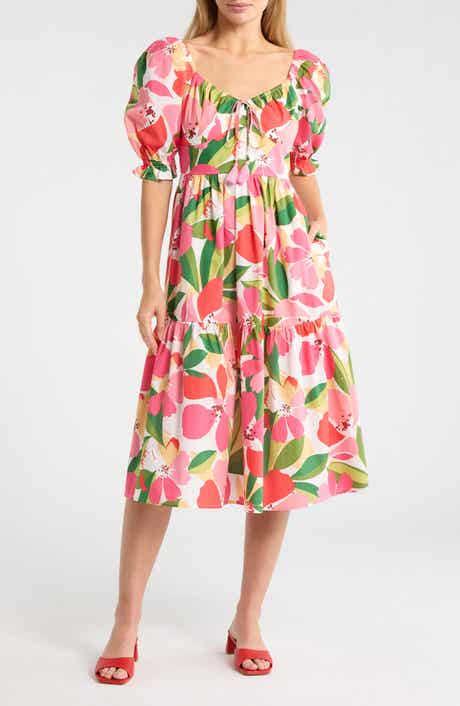 Vince Camuto Print Puff Sleeve Midi Dress