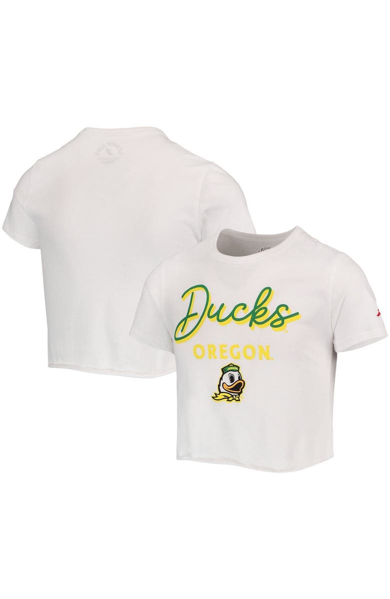 LEAGUE COLLEGIATE WEAR Girls Youth League Collegiate Wear White Oregon Ducks Cropped T-Shirt, Alternate, color,
