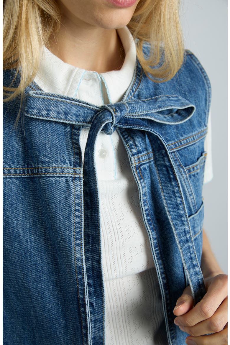 Milly Tie Front Denim Vest, Alternate, color, BLUE