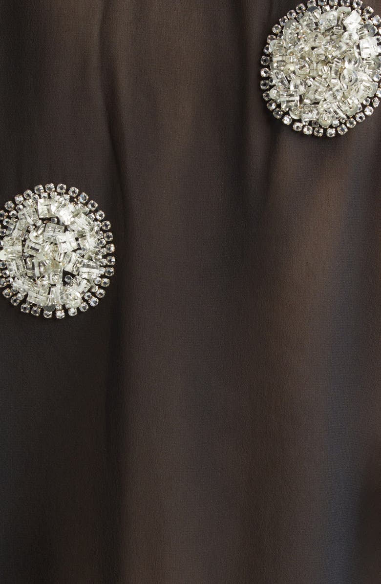 Bode Brooch Crystal Beaded Silk Georgette Top, Alternate, color, Black