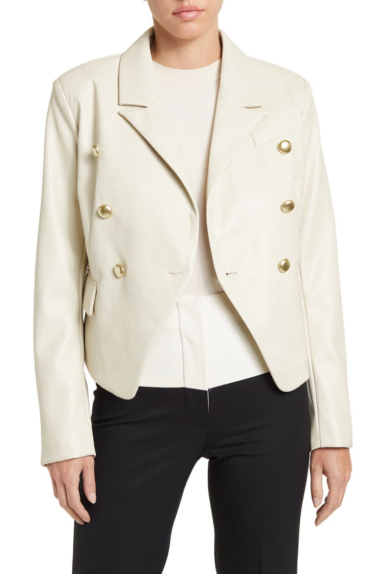 Double Breasted Faux Leather Blazer, Main, color, BONE