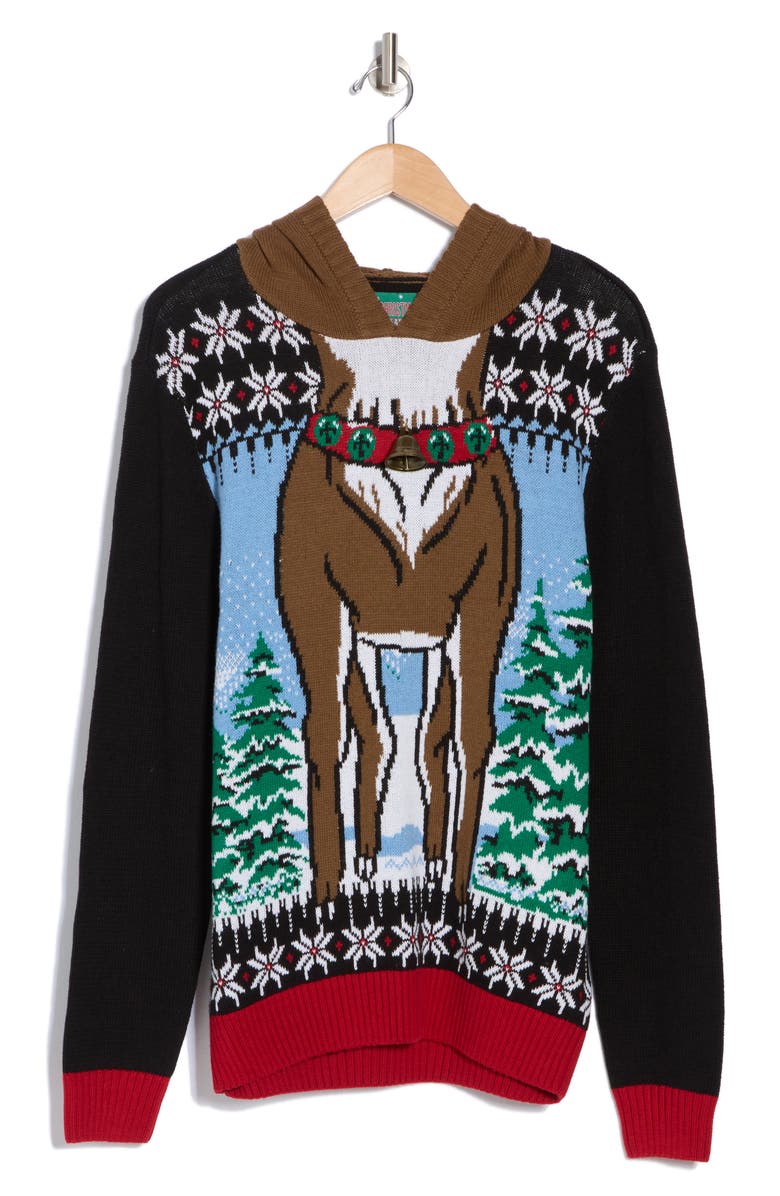 Ugly Christmas Sweater Reindeer Holiday Hoodie, Alternate, color, 
