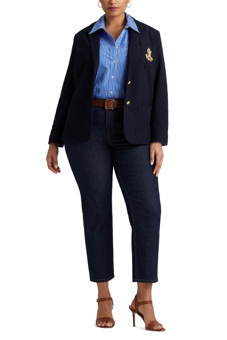 Monogram Stretch Cotton Blazer, Alternate, color, LAUREN NAVY