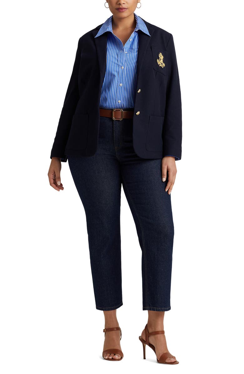 Lauren Ralph Lauren Monogram Stretch Cotton Blazer, Alternate, color, 