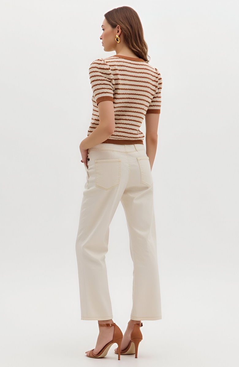 Modenaire Striped Short Sleeve Knit Top with Button Placket and Scallop Trim, Alternate, color, 