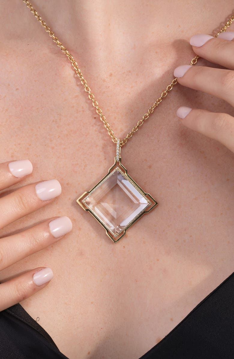 GOSHWARA Gossip Fancy Cut Rock Crystal & Pavé Diamond Pendant Necklace, Alternate, color, Clear