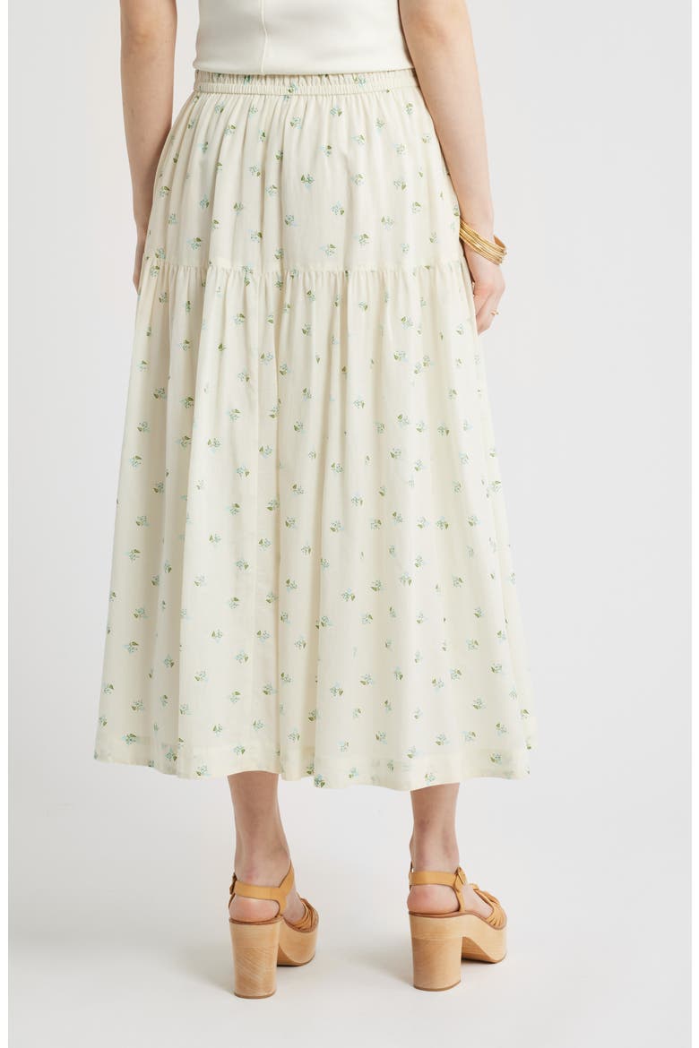 Smocked Waist Cotton Maxi Skirt, Alternate, color, IVORY- BLUE GARDEN DITSY