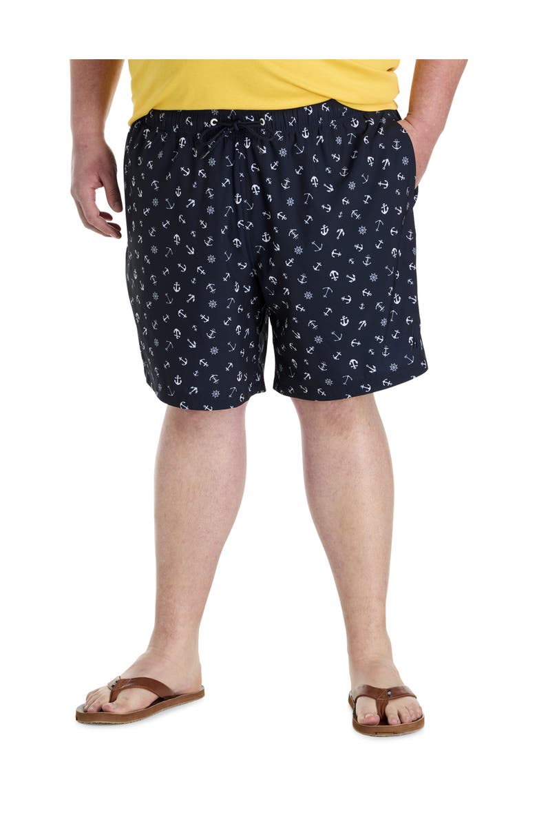 Nautica Big & Tall Anchor Print Swim Trunks, Main, color, Navy
