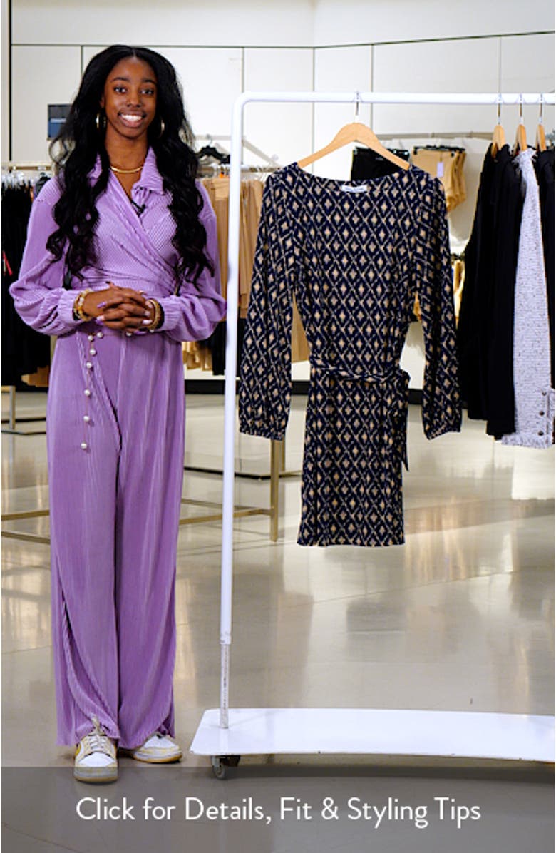 Diamond Cay Tie Belt Long Sleeve Stretch Minidress, sales video thumbnail