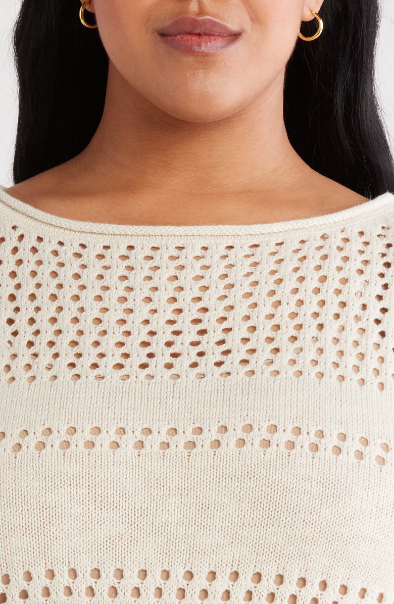 Sanctuary Short Sleeve Open Stitch Cotton Sweater, Alternate, color, Macrame