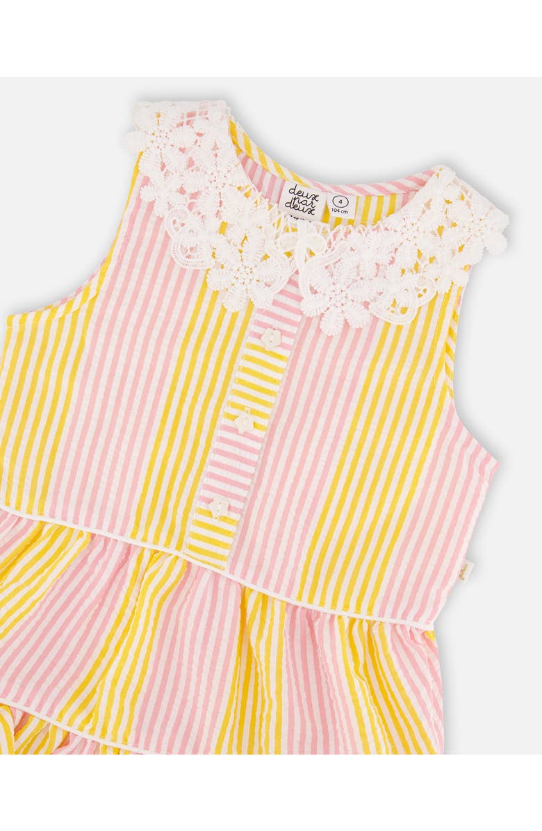 Deux par Deux Sleeveless Crochet Peter Pan Collar Stripes Dress, Alternate, color, Pink &Yellow Stripes