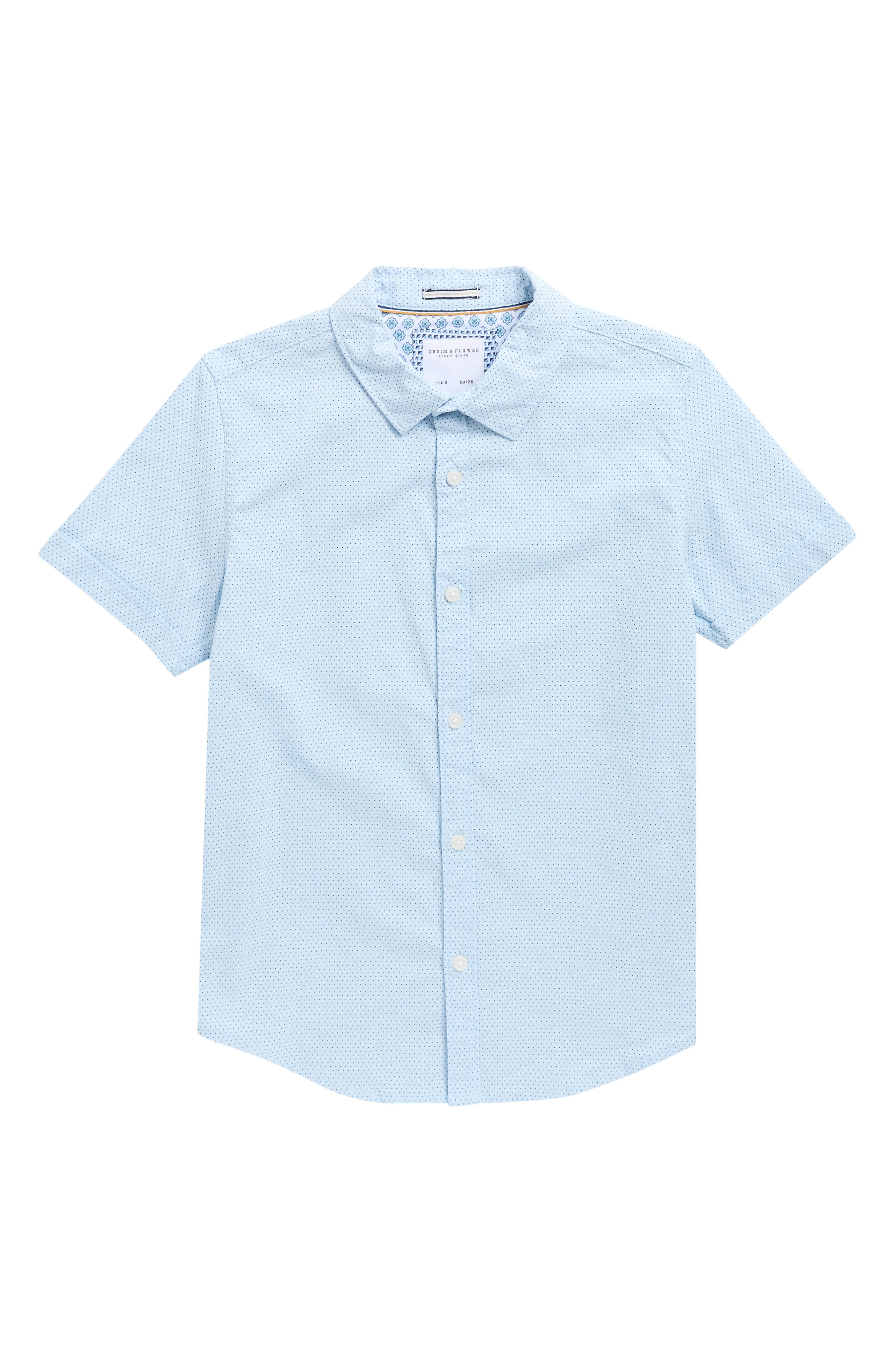 DENIM AND FLOWER Kids' Polka Dot Short Sleeve Button-Up Shirt