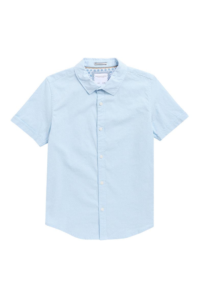 Kids' Polka Dot Short Sleeve Button-Up Shirt, Main, color, BLUE