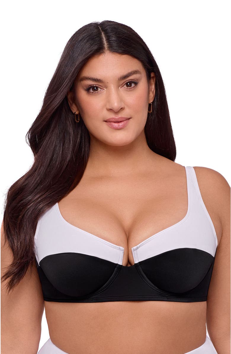 S3 Apparel Supportive Tall Underwire Bikini Top, Main, color, Onyx Black Colorblock