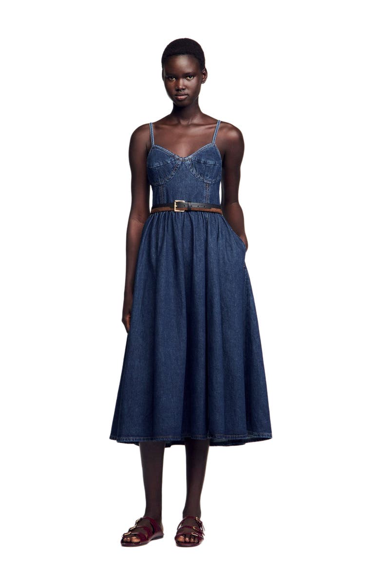 SANDRO Midi denim dress, Alternate, color, 