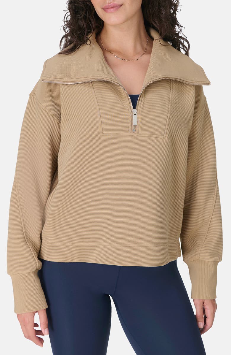 Sweaty Betty Peaceful Rib Half Zip Sweatshirt, Main, color, Sepia Brown