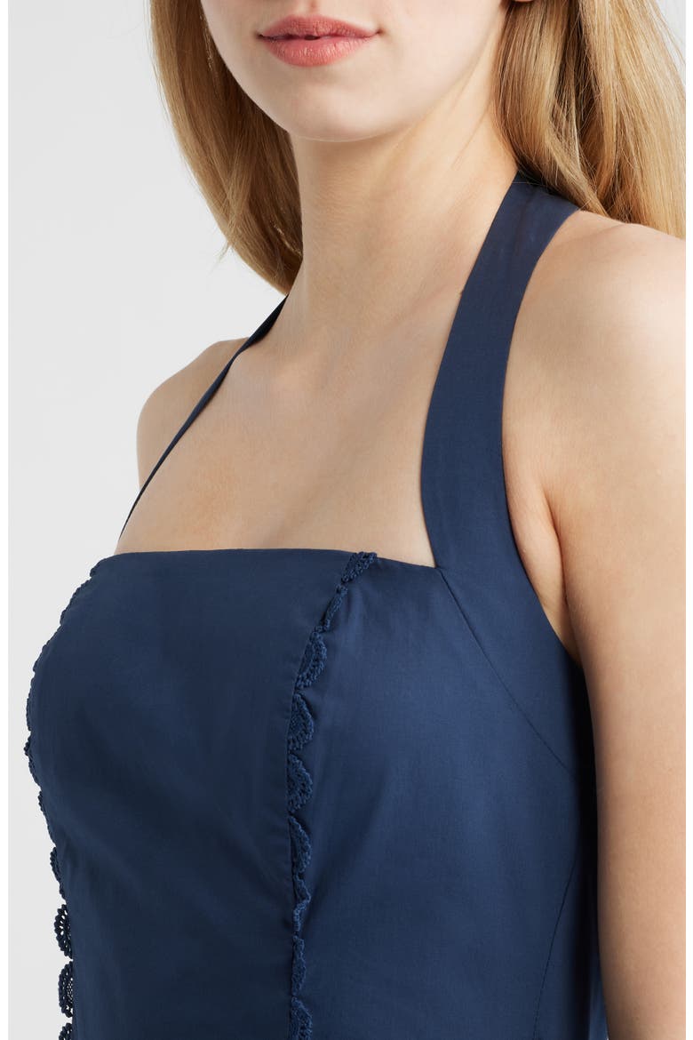 Ladder Stitch Detail Halter Neck Cotton Dress, Alternate, color, NAVY