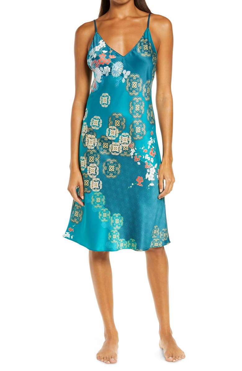 Natori Medallion Print Satin Chemise, Main, color, 