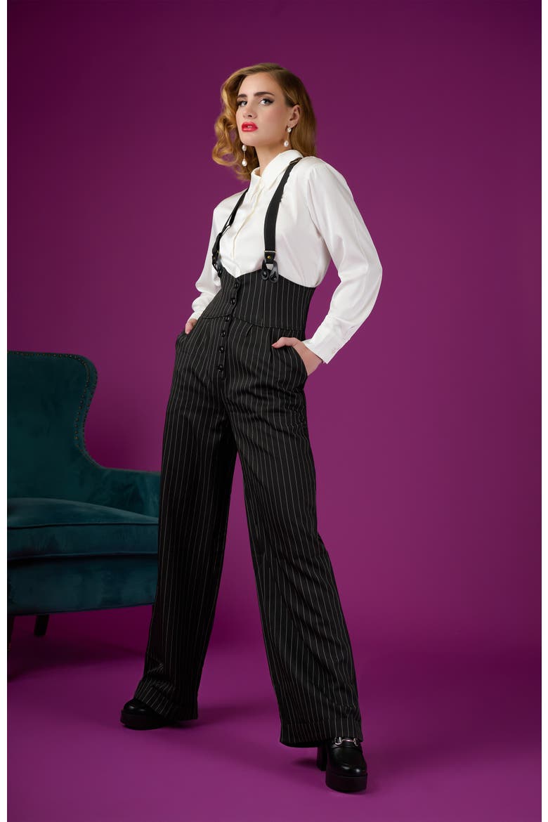 Thelma High Waist Suspender Pants, Alternate, color, Black & White Pin Stripe