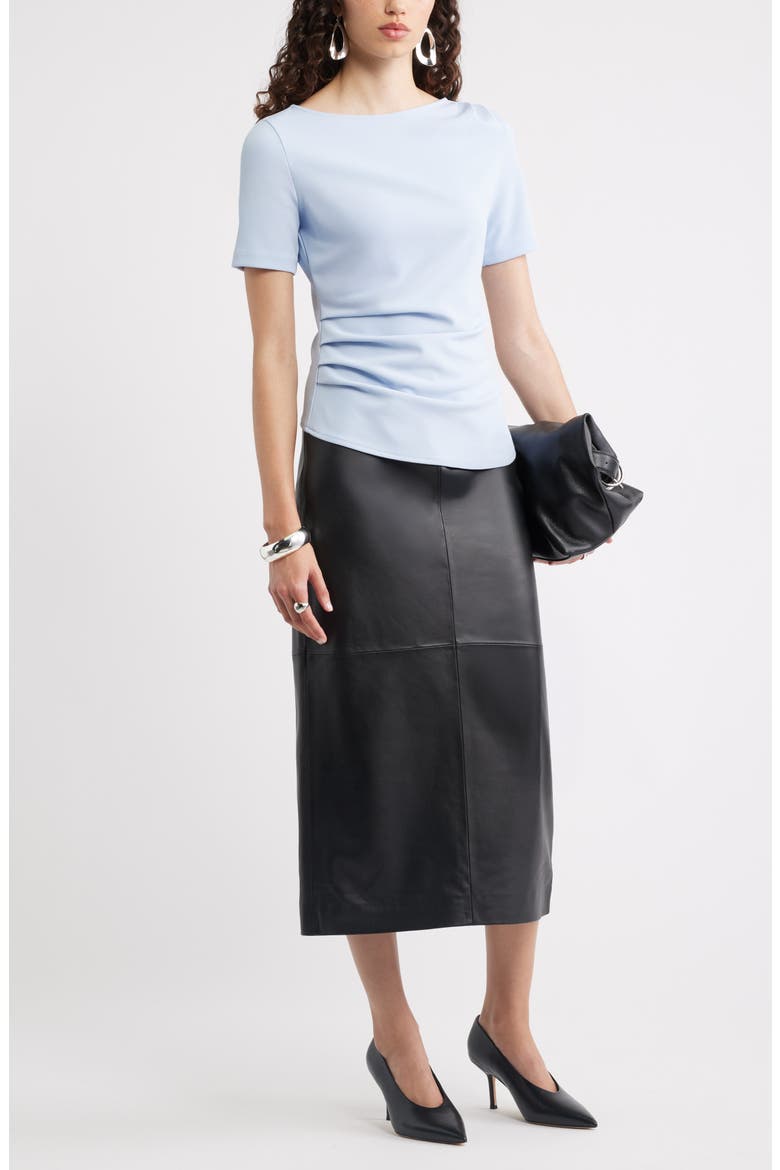 Leather Pencil Skirt, Alternate, color, BLACK