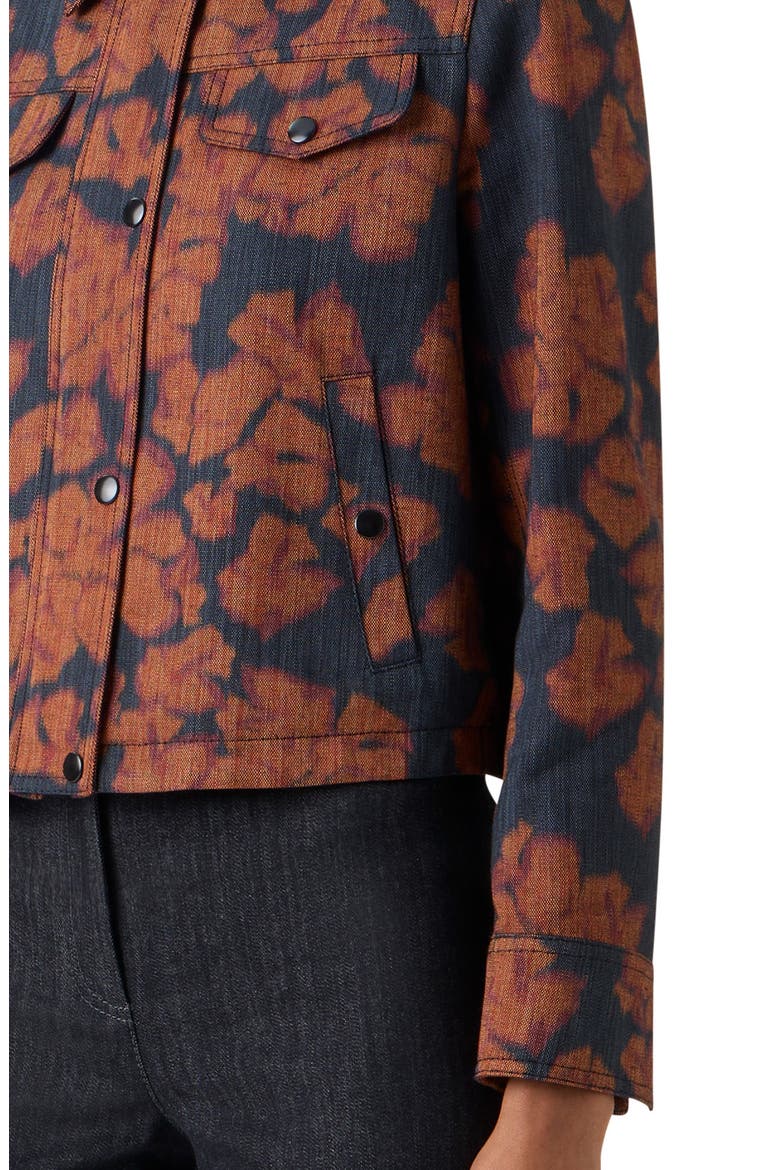 Ikat Floral Print Canvas Motorbike Jacket, Alternate, color, BLACK DENIM-ORANGE