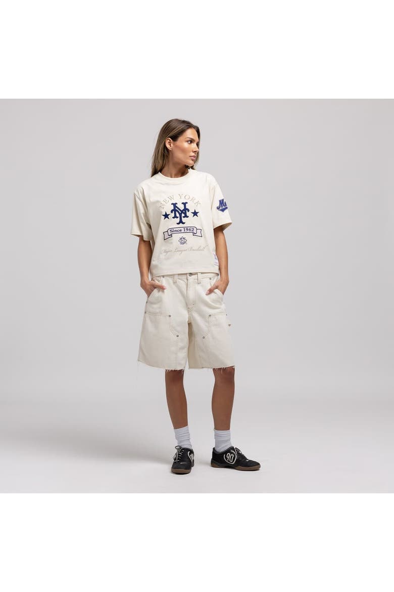 Women's Mitchell & Ness  Cream New York Mets Cooperstown Yacht Rock Boxy Cropped T-Shirt, Main, color, Cream