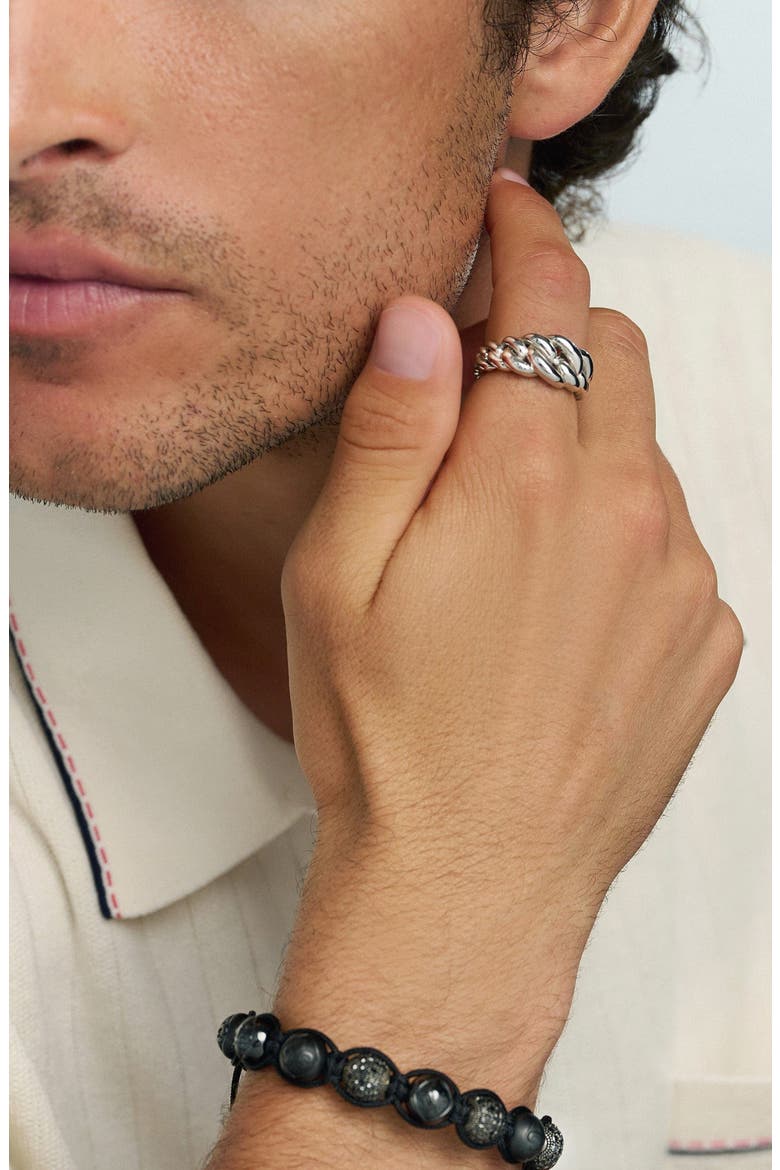 Curb Link Ring, Alternate, color, Silver / Black Agate
