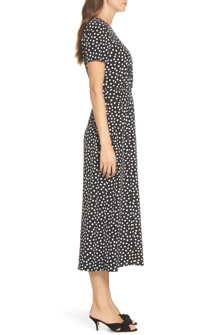 Print Midi Dress, Alternate, color, BLACK/ SOFT WHITE