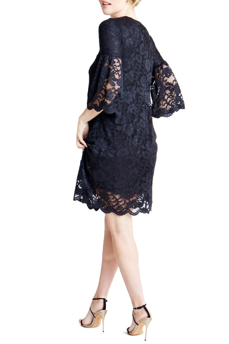 Ingrid & Isabel® Lace Bell Sleeve Maternity Dress, Alternate, color, JET BLACK