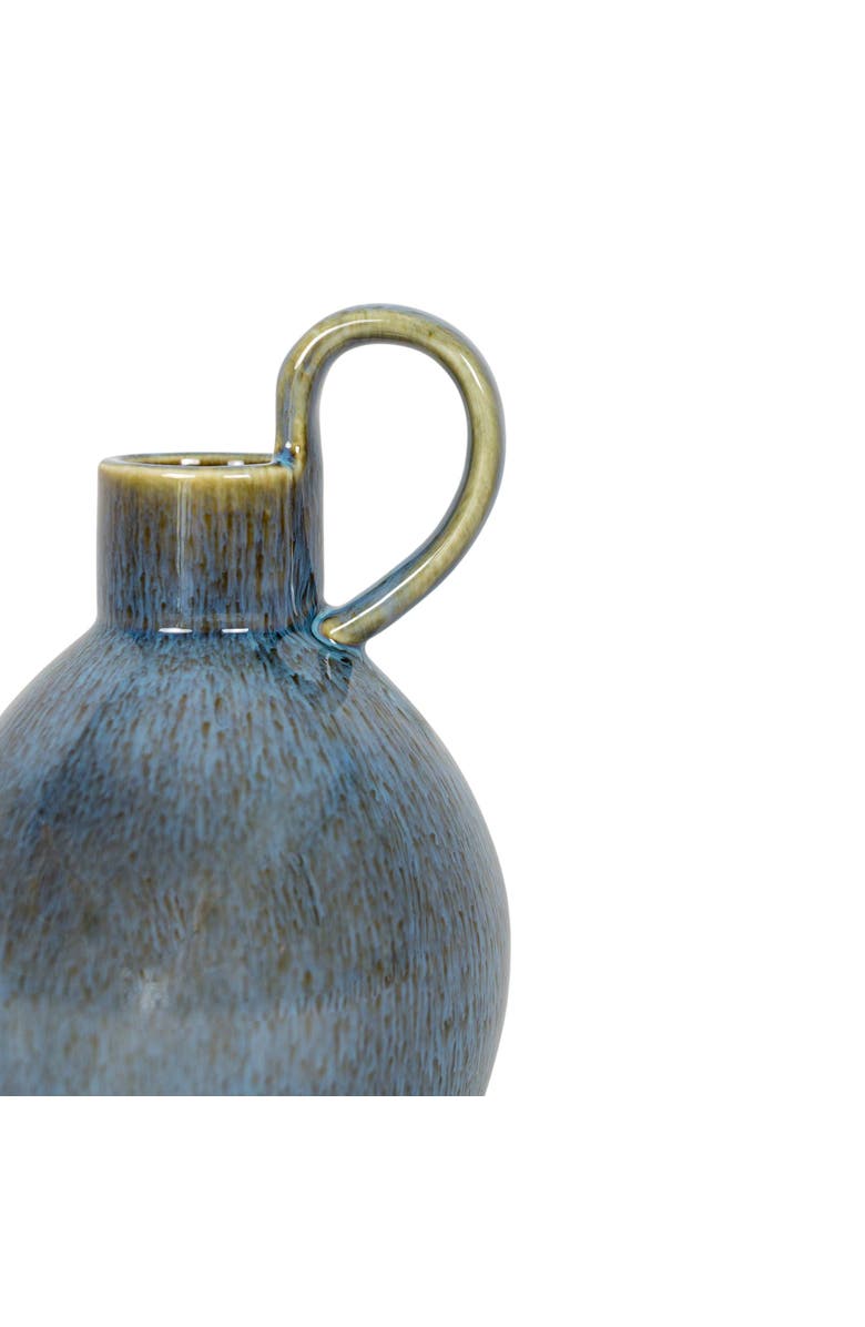 Foreside Home and Garden Oversized Handle Pitcher Vase Blue Porcelain, Alternate, color, Blue