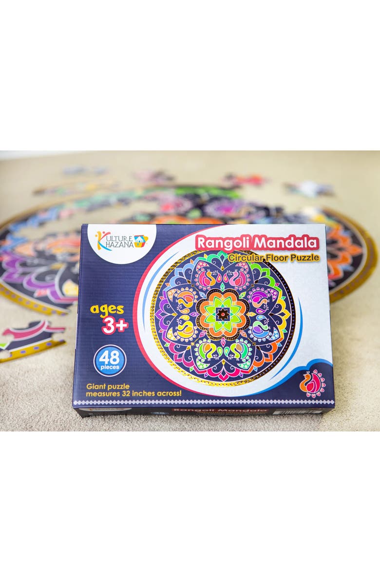 KULTURE KHAZANA Rangoli Mandala 32" Round Floor Puzzle 48 Pieces, Indian Art For Holi, Alternate, color, Multicolored