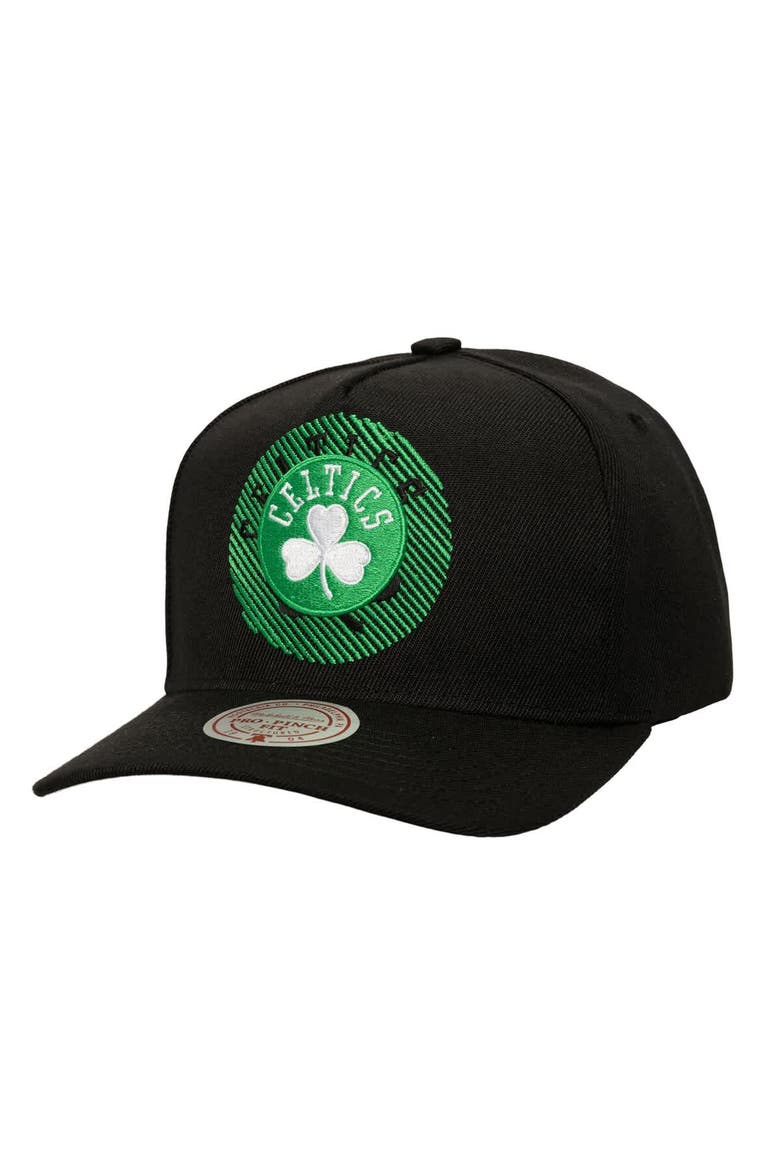 Men's Mitchell & Ness  Black Boston Celtics Tilted Pro Pinch Adjustable Hat, Main, color, Black