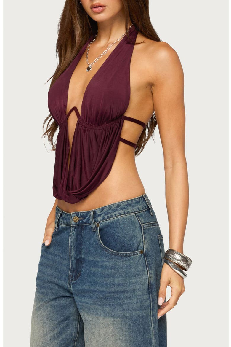 Eina Cowl Neck Halter Top, Alternate, color, BURGUNDY