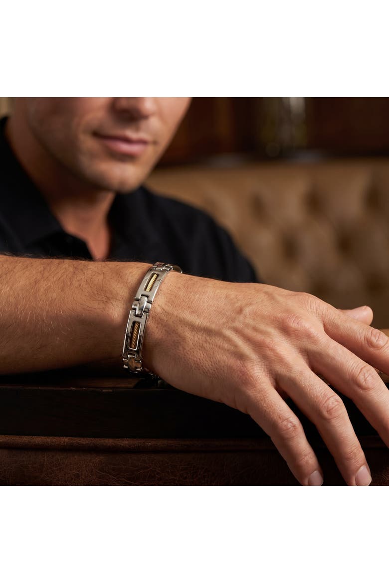 Men's Steel And Dark Gold Wired 7mm Flexible Link 8.5 " Bracelet, Alternate, color, Stainless Steel
