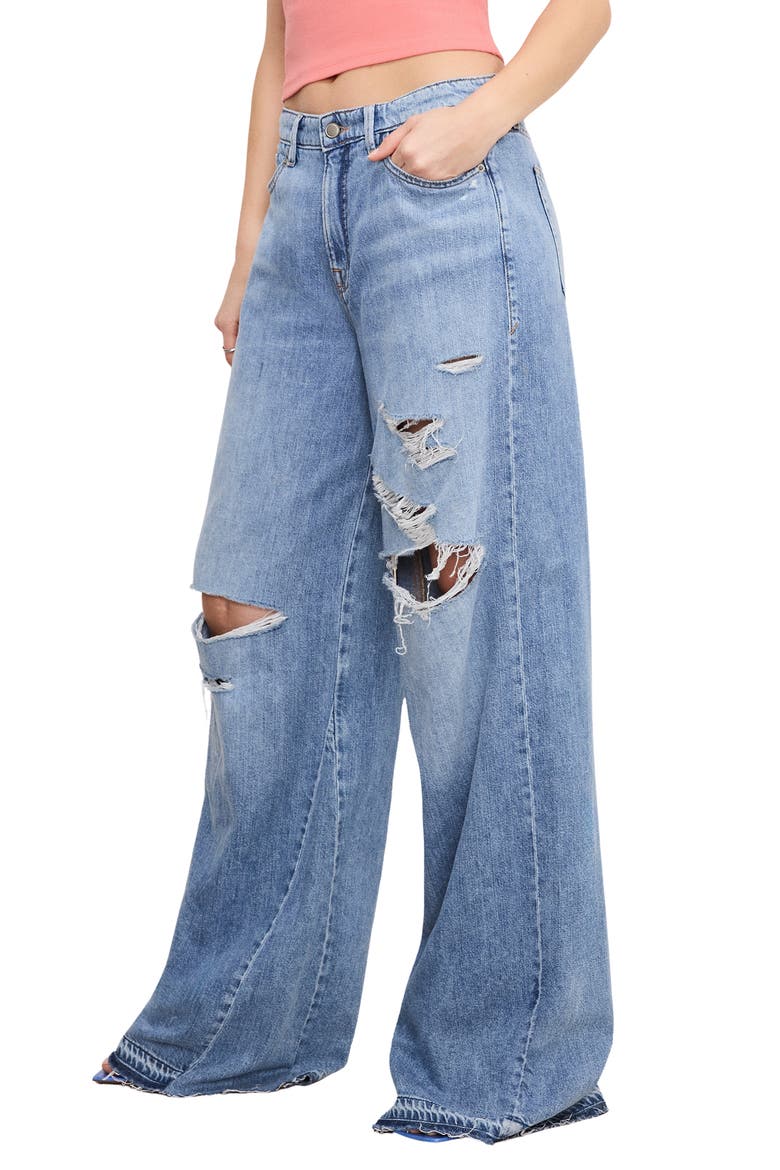 Good Standard Ease Ripped Mid Rise Wide Leg Jeans, Alternate, color, INDIGO876