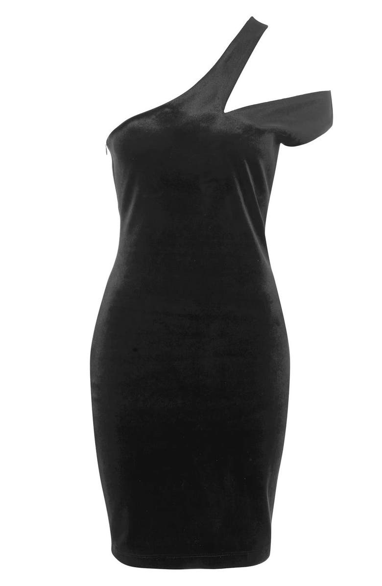 Topshop Velvet Splice One-Shoulder Dress, Alternate, color, 