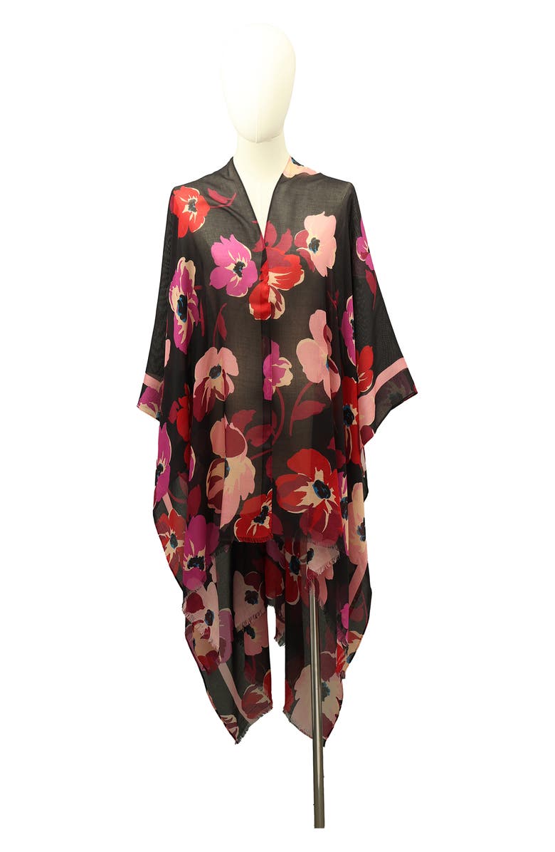 Kate Spade New York fall poppies silk ruana, Main, color, Black