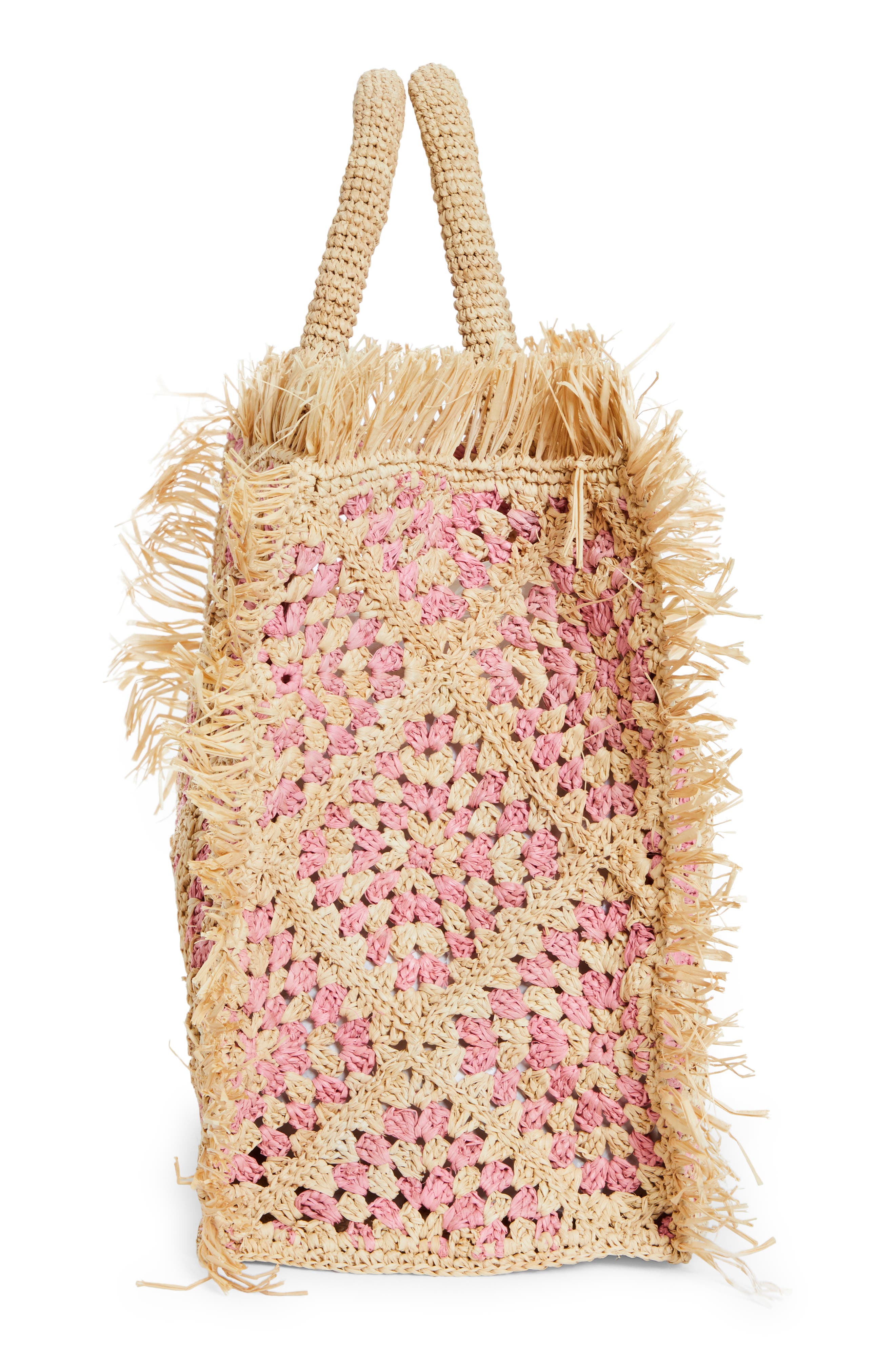 Najoom Crochet Raffia Tote, Alternate, color, PINK