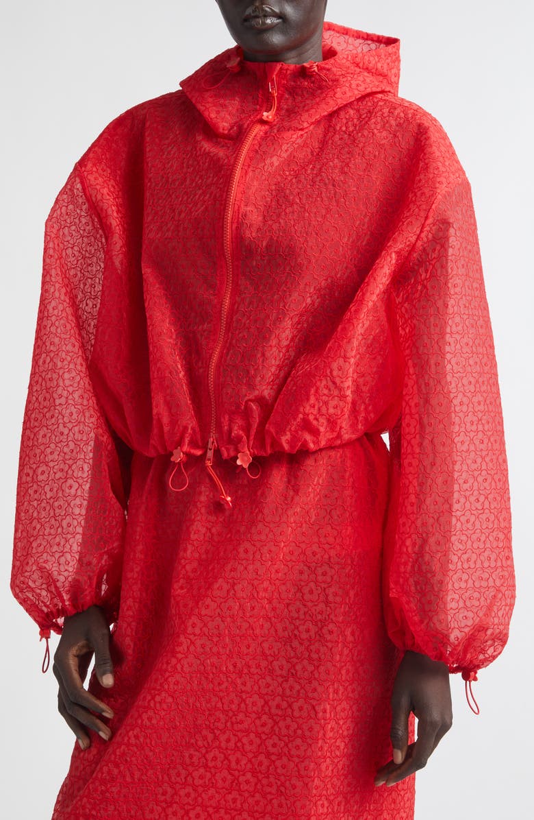 Cecilie Bahnsen Aisha Windflower Embroidered Sheer Organza Jacket, Alternate, color, Red