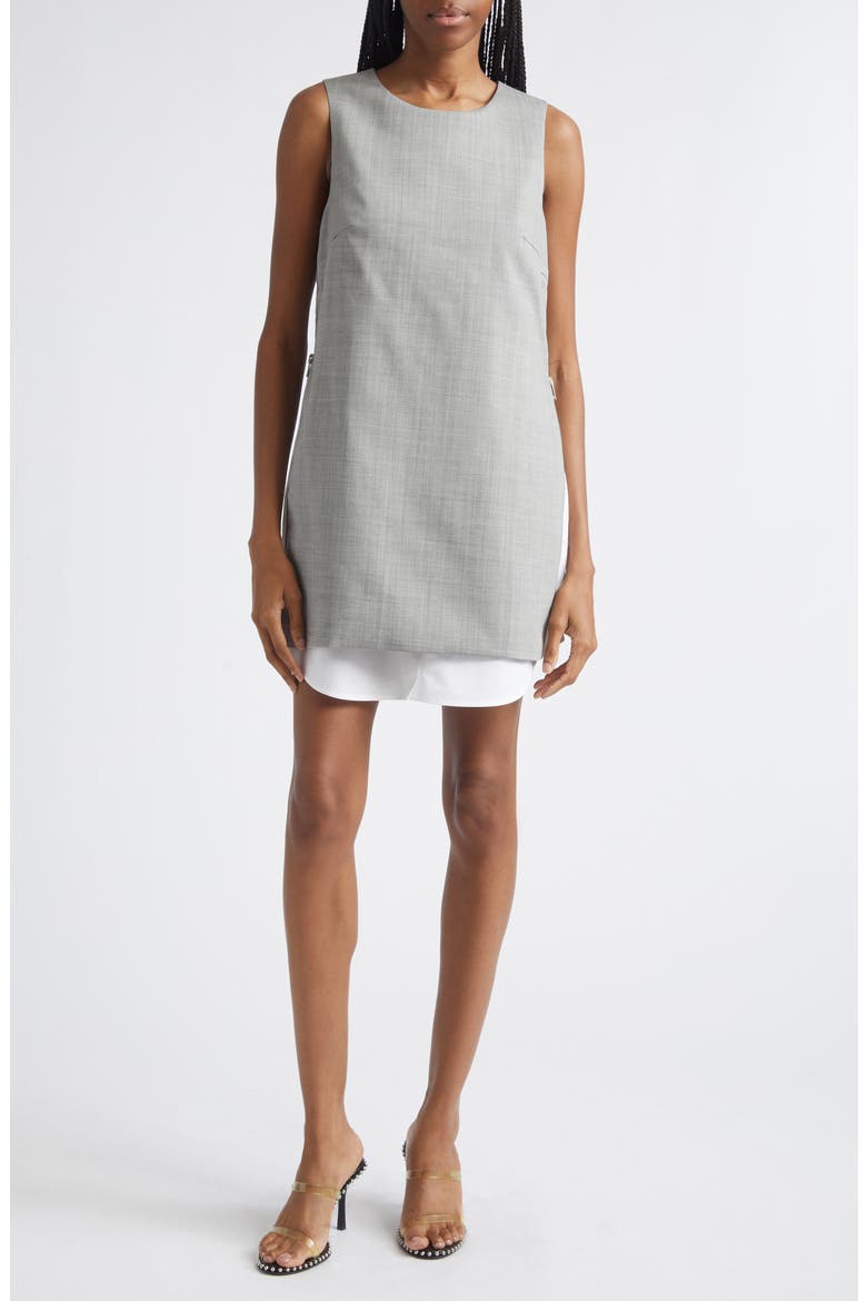 Layered Wool & Cotton Shift Minidress, Main, color, LIGHT HEATHER GREY/ WHITE