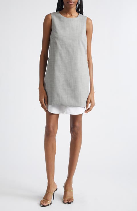 Layered Wool & Cotton Shift Minidress