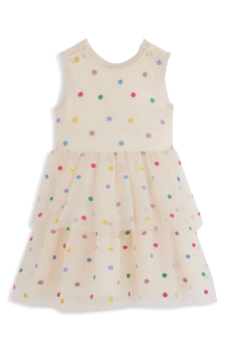 Kids' Open Crossback Stitched Dots Tiered Dress, Main, color, SOFT IVORY MULTI SPOT