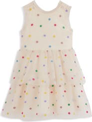 Mini Boden Kids' Open Crossback Stitched Dots Tiered Dress