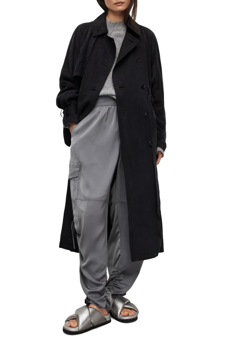 Kikki Relaxed Fit Double Breasted Trench Coat, Alternate, color, BLACK
