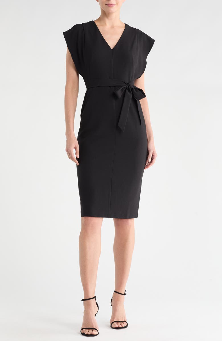 Eliza J Flutter Sleeve Sheath Midi Dress, Main, color, Black