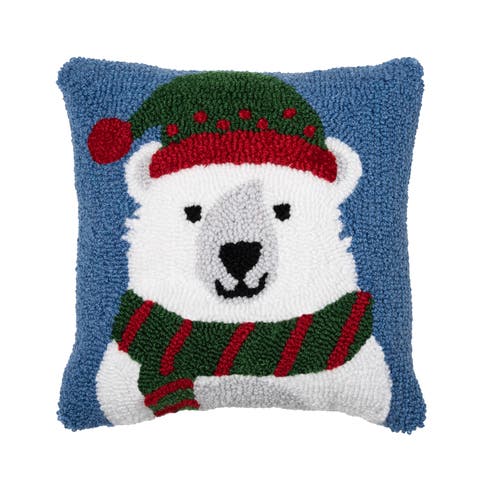 White Polar Bear Christmas Accent Pillow, 12" x 12"