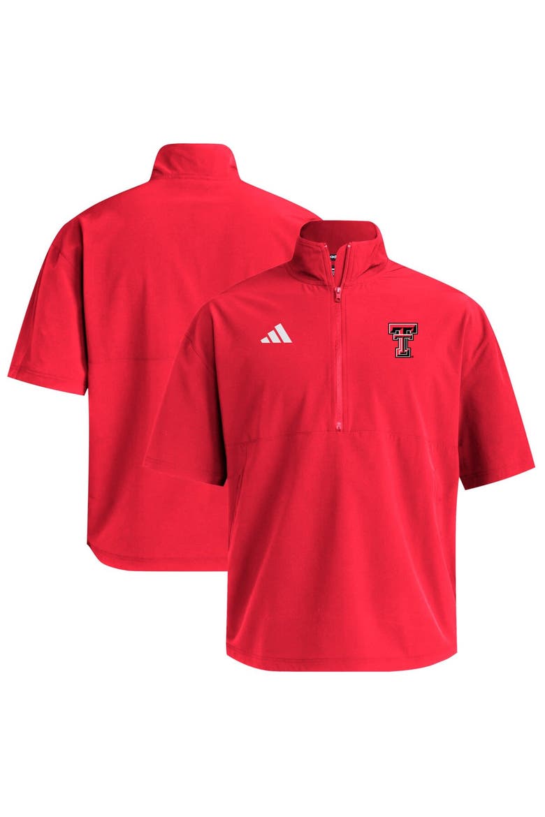 Men's adidas  Red Texas Tech Red Raiders Woven Quarter-Zip Short Sleeve Pullover, Alternate, color, Red
