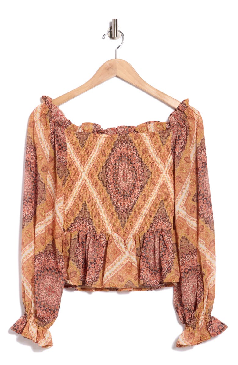 FLYING TOMATO Off-the-Shoulder Print Top, Alternate, color, Brown